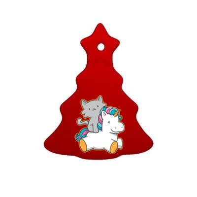 Cat Riding Unicorn Ceramic Tree Ornament