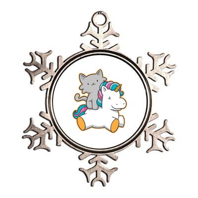 Cat Riding Unicorn Metallic Star Ornament