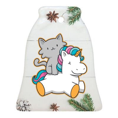 Cat Riding Unicorn Ceramic Bell Ornament