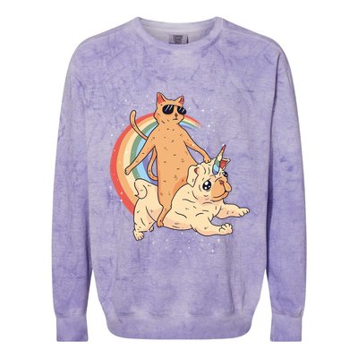 Cat Riding Unidog Funny Dog Unicorn Colorblast Crewneck Sweatshirt