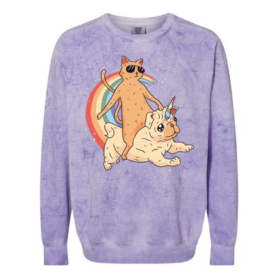 Cat Riding Unidog Funny Dog Unicorn Colorblast Crewneck Sweatshirt