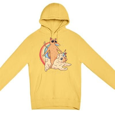 Cat Riding Unidog Funny Dog Unicorn Premium Pullover Hoodie