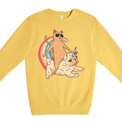 Cat Riding Unidog Funny Dog Unicorn Premium Crewneck Sweatshirt