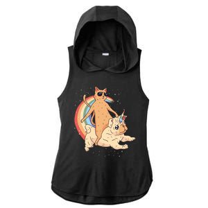 Cat Riding Unidog Funny Dog Unicorn Ladies PosiCharge Tri-Blend Wicking Draft Hoodie Tank