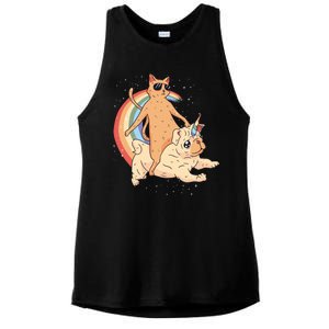 Cat Riding Unidog Funny Dog Unicorn Ladies PosiCharge Tri-Blend Wicking Tank