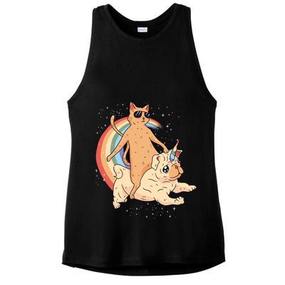 Cat Riding Unidog Funny Dog Unicorn Ladies PosiCharge Tri-Blend Wicking Tank