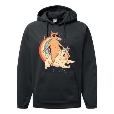 Cat Riding Unidog Funny Dog Unicorn Performance Fleece Hoodie