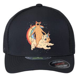 Cat Riding Unidog Funny Dog Unicorn Flexfit Unipanel Trucker Cap