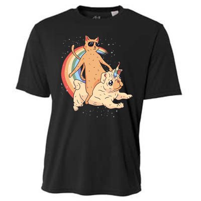 Cat Riding Unidog Funny Dog Unicorn Cooling Performance Crew T-Shirt