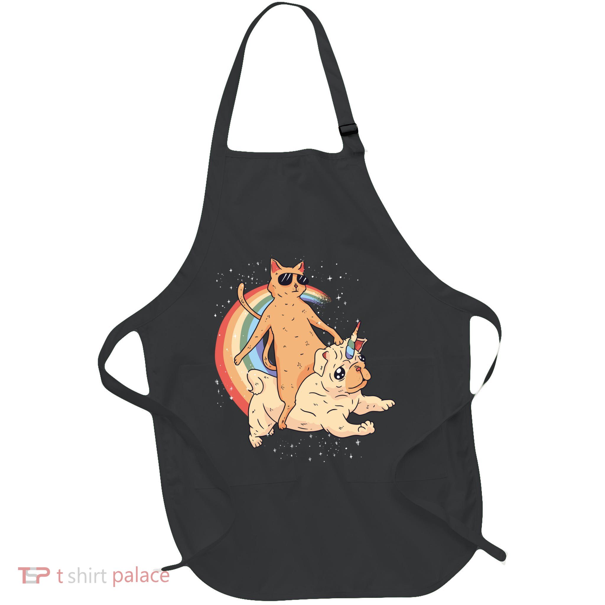 Cat Riding Unidog Funny Dog Unicorn Full-Length Apron With Pockets