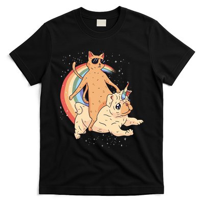 Cat Riding Unidog Funny Dog Unicorn T-Shirt
