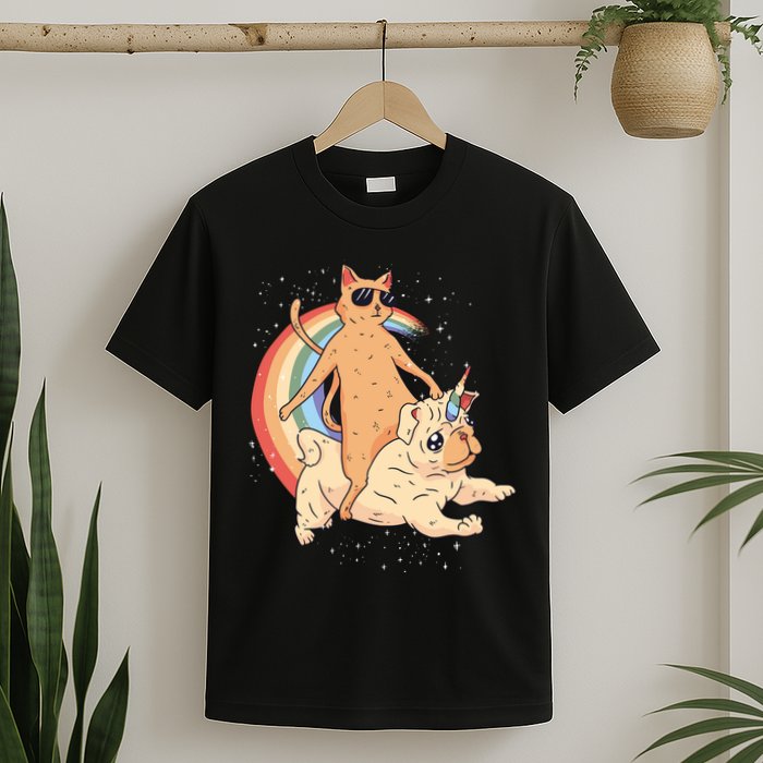 Cat Riding Unidog Funny Dog Unicorn T-Shirt