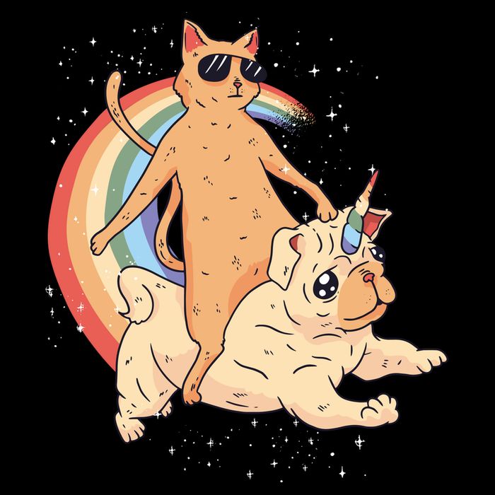 Cat Riding Unidog Funny Dog Unicorn T-Shirt
