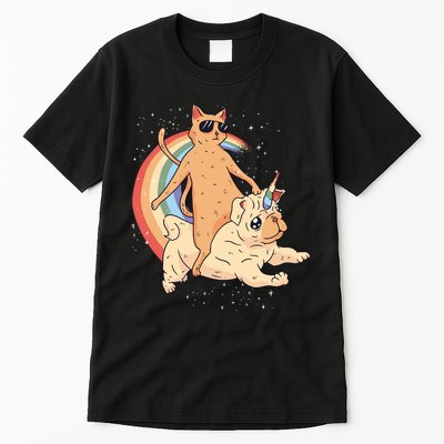 Cat Riding Unidog Funny Dog Unicorn Tall T-Shirt
