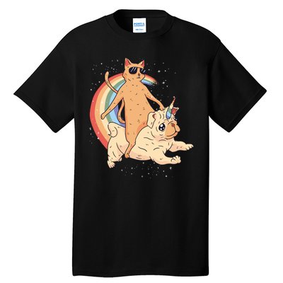 Cat Riding Unidog Funny Dog Unicorn Tall T-Shirt