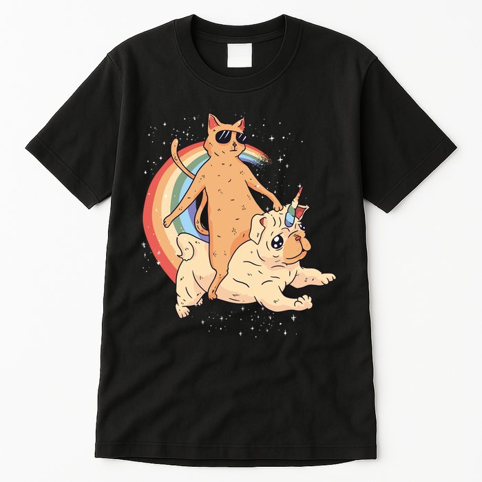 Cat Riding Unidog Funny Dog Unicorn Tall T-Shirt