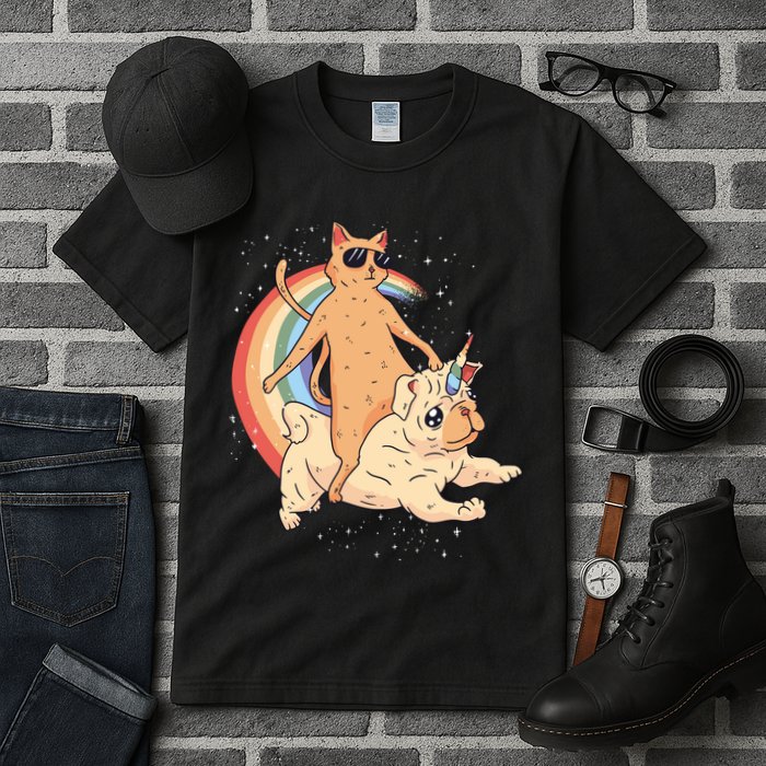 Cat Riding Unidog Funny Dog Unicorn Tall T-Shirt