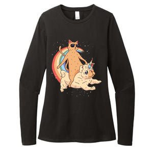 Cat Riding Unidog Funny Dog Unicorn Womens CVC Long Sleeve Shirt