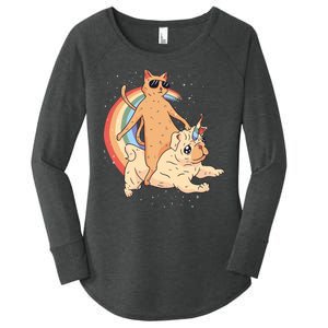 Cat Riding Unidog Funny Dog Unicorn Women's Perfect Tri Tunic Long Sleeve Shirt