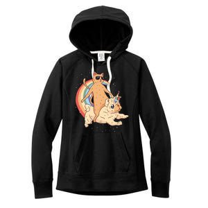 Cat Riding Unidog Funny Dog Unicorn Women's Fleece Hoodie