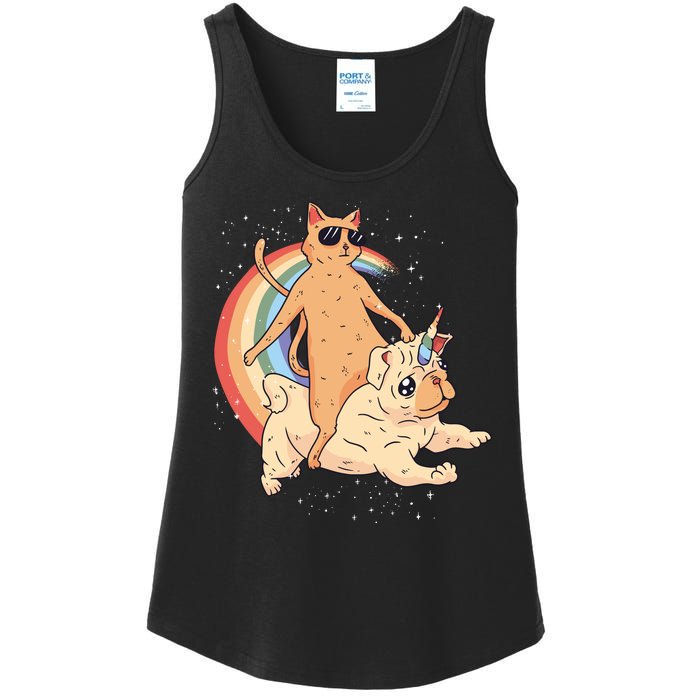 Cat Riding Unidog Funny Dog Unicorn Ladies Essential Tank