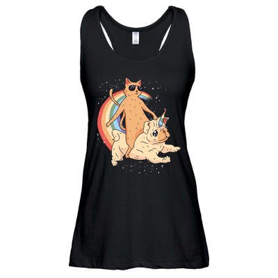 Cat Riding Unidog Funny Dog Unicorn Ladies Essential Flowy Tank
