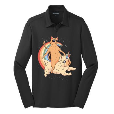 Cat Riding Unidog Funny Dog Unicorn Silk Touch Performance Long Sleeve Polo