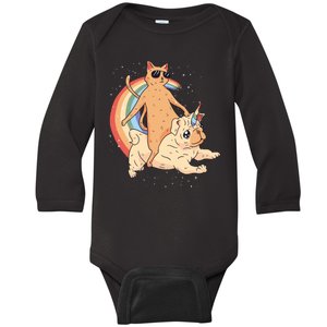 Cat Riding Unidog Funny Dog Unicorn Baby Long Sleeve Bodysuit