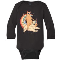 Cat Riding Unidog Funny Dog Unicorn Baby Long Sleeve Bodysuit