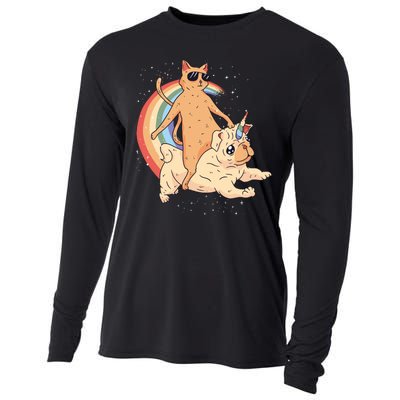 Cat Riding Unidog Funny Dog Unicorn Cooling Performance Long Sleeve Crew