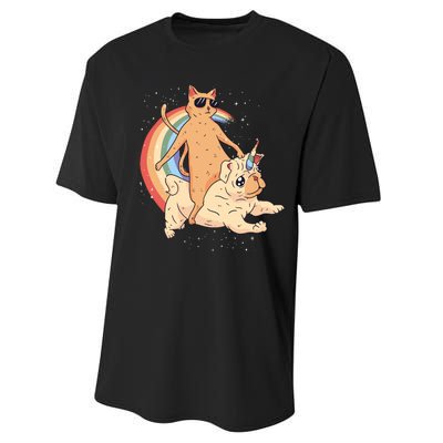 Cat Riding Unidog Funny Dog Unicorn Performance Sprint T-Shirt