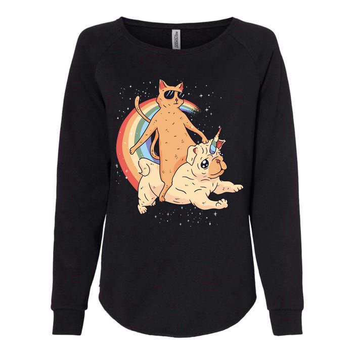 Cat Riding Unidog Funny Dog Unicorn Womens California Wash Sweatshirt