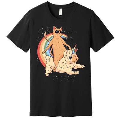 Cat Riding Unidog Funny Dog Unicorn Premium T-Shirt