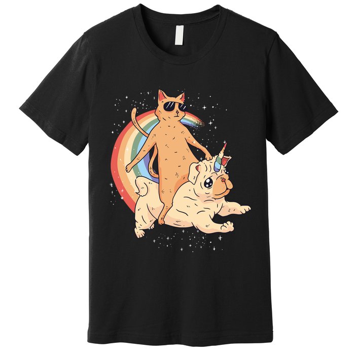 Cat Riding Unidog Funny Dog Unicorn Premium T-Shirt