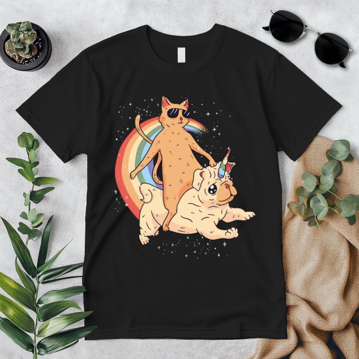 Cat Riding Unidog Funny Dog Unicorn Premium T-Shirt