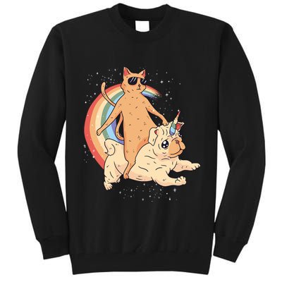 Cat Riding Unidog Funny Dog Unicorn Tall Sweatshirt