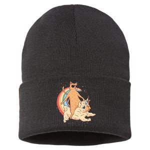 Cat Riding Unidog Funny Dog Unicorn Sustainable Knit Beanie