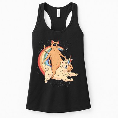 Cat Riding Unidog Funny Dog Unicorn Womens Tank Top