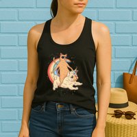 Cat Riding Unidog Funny Dog Unicorn Womens Tank Top