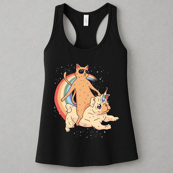 Cat Riding Unidog Funny Dog Unicorn Womens Tank Top