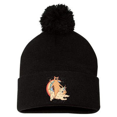 Cat Riding Unidog Funny Dog Unicorn Pom Pom 12in Knit Beanie