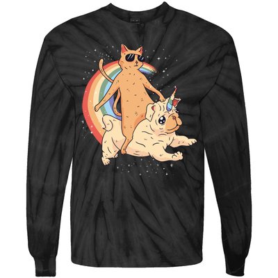 Cat Riding Unidog Funny Dog Unicorn Tie-Dye Long Sleeve Shirt