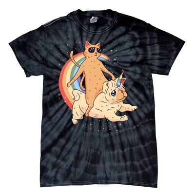 Cat Riding Unidog Funny Dog Unicorn Tie-Dye T-Shirt