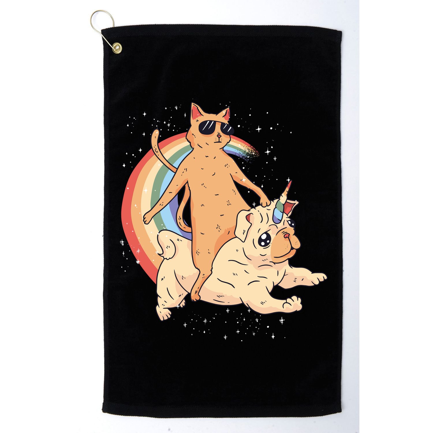 Cat Riding Unidog Funny Dog Unicorn Golf Towel