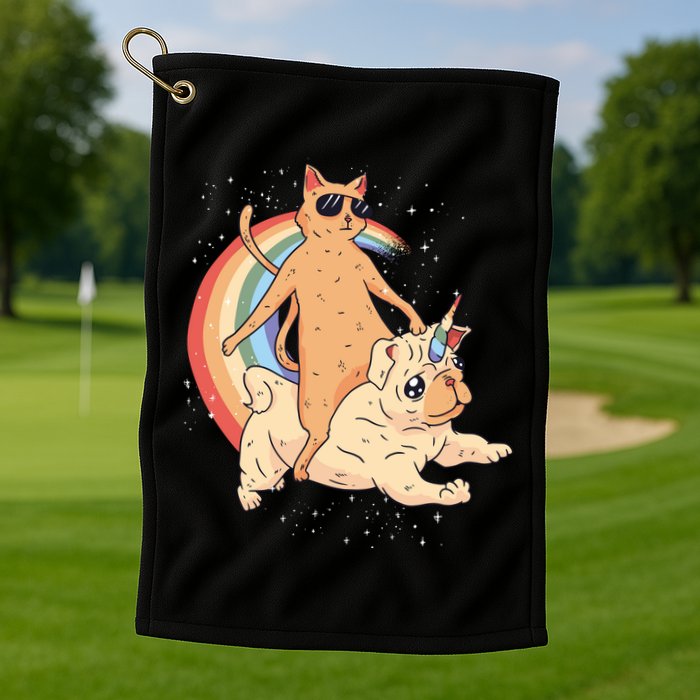 Cat Riding Unidog Funny Dog Unicorn Golf Towel
