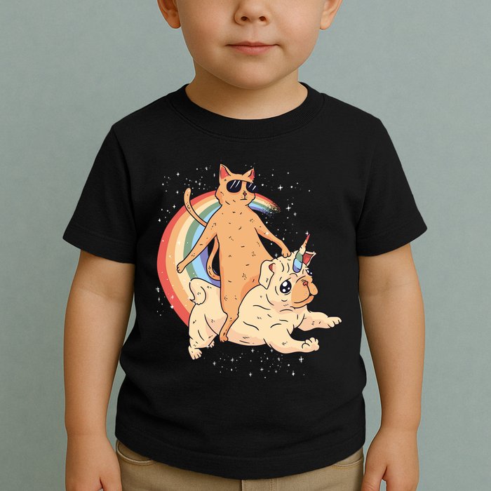 Cat Riding Unidog Funny Dog Unicorn Toddler T-Shirt