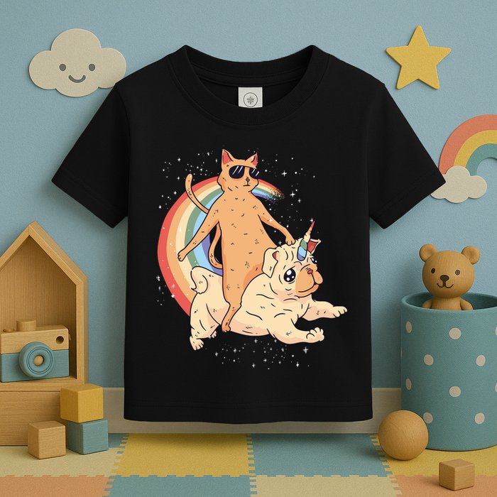 Cat Riding Unidog Funny Dog Unicorn Toddler T-Shirt