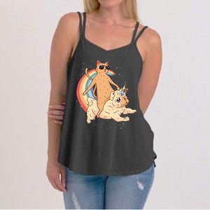 Cat Riding Unidog Funny Dog Unicorn Women's Strappy Tank