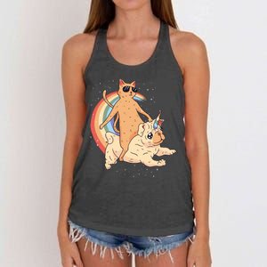 Cat Riding Unidog Funny Dog Unicorn Women's Knotted Racerback Tank