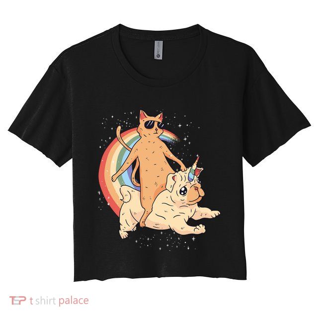 Cat Riding Unidog Funny Dog Unicorn Crop Top